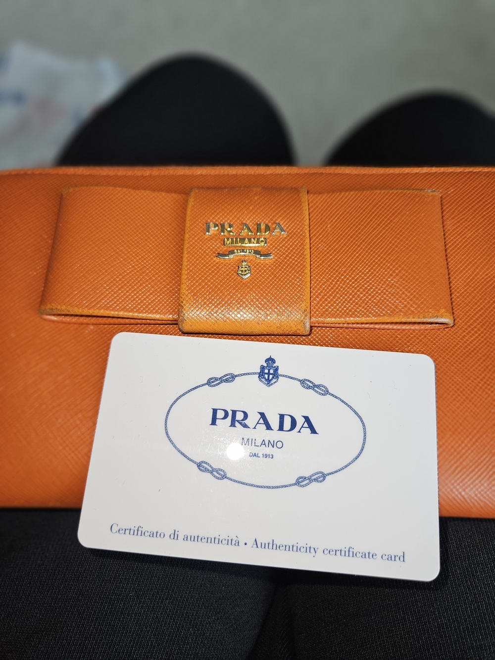 Prada Milano Orange Saffiano Bow Wallet